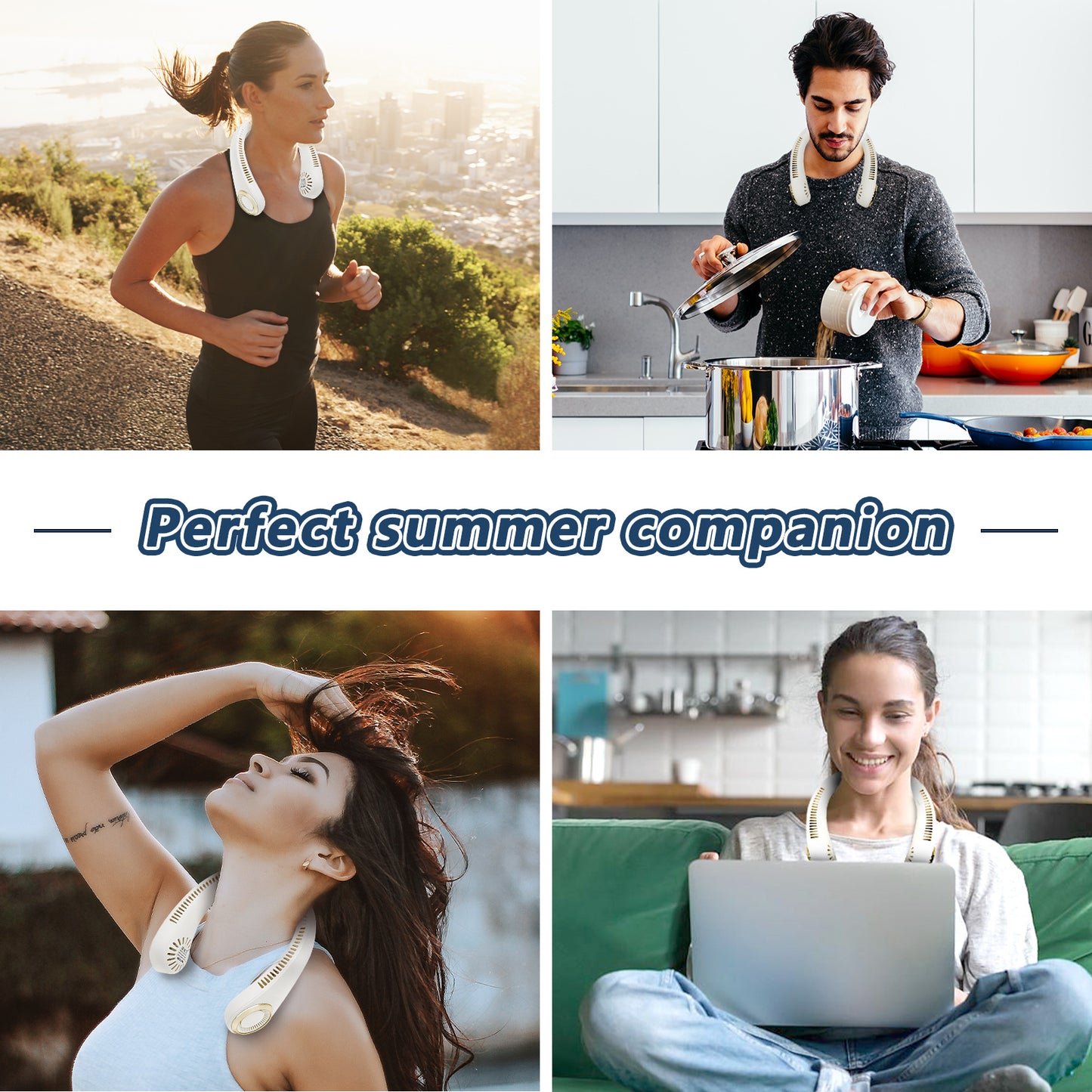 Bladeless Neck Fan – Hands-Free, 3-Speed, USB Rechargeable, 360° Cooling Airflow (Quiet Portable Fan)