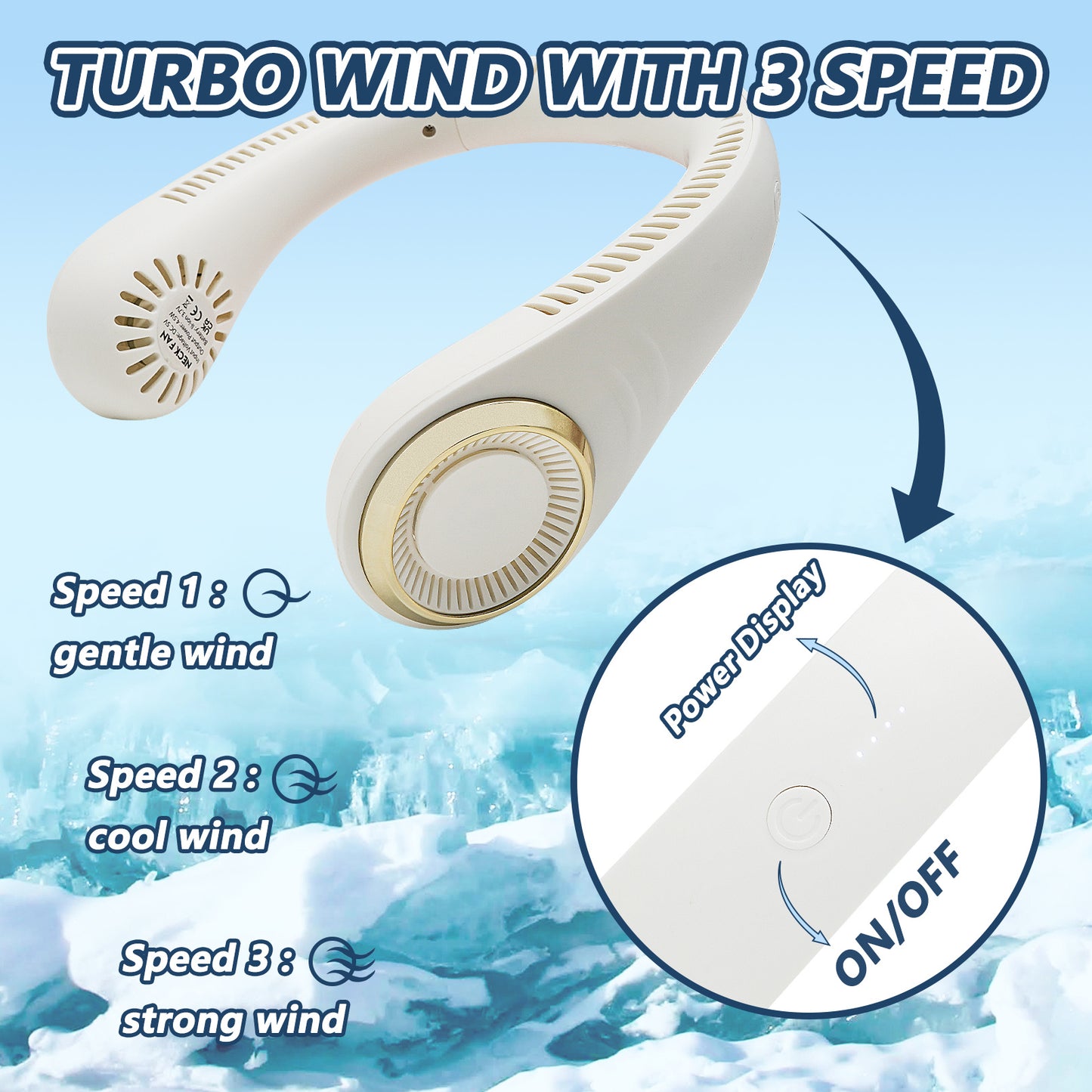 Bladeless Neck Fan – Hands-Free, 3-Speed, USB Rechargeable, 360° Cooling Airflow (Quiet Portable Fan)