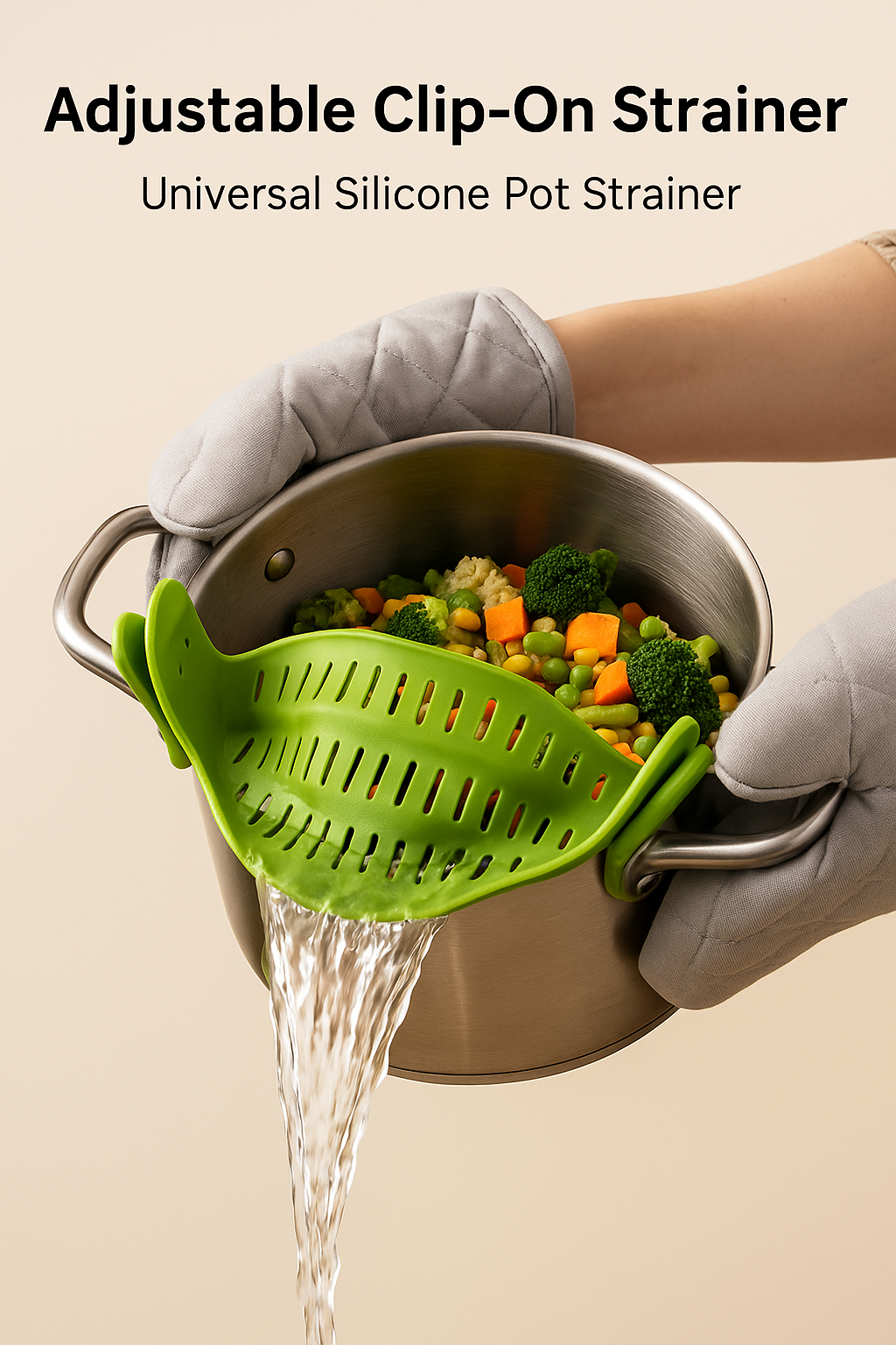 Universal Food Colanders Strainers – Heat Resistant Silicone Clip-On Pot Strainer for Pasta, Veggies, and More
