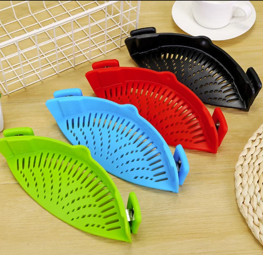 Universal Food Colanders Strainers – Heat Resistant Silicone Clip-On Pot Strainer for Pasta, Veggies, and More