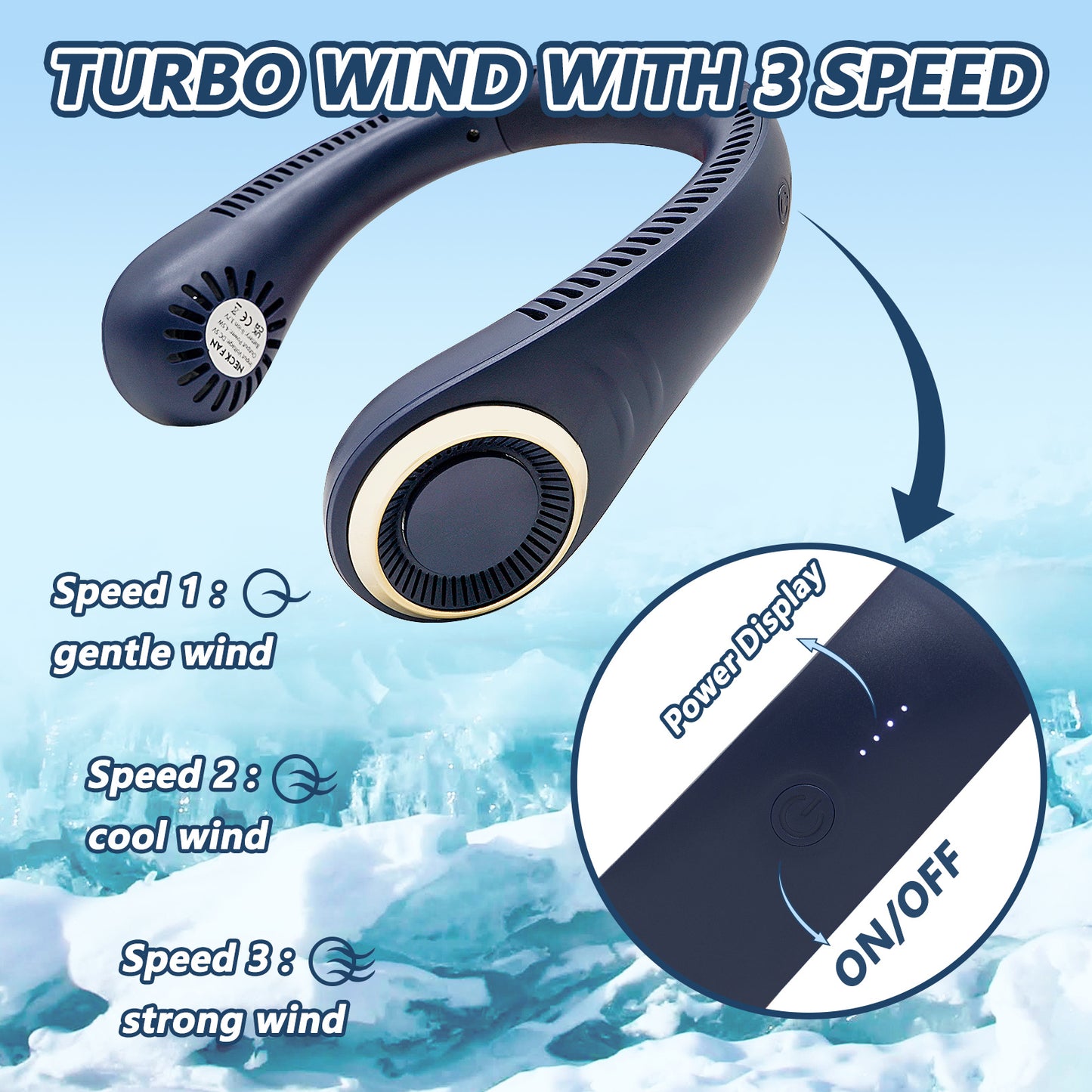 Bladeless Neck Fan – Hands-Free, 3-Speed, USB Rechargeable, 360° Cooling Airflow (Quiet Portable Fan)